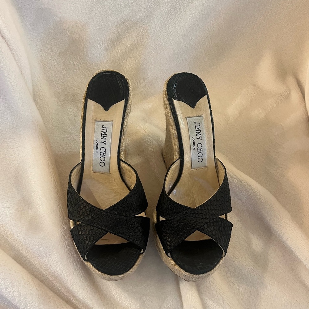 FINAL SALE - Jimmy Choo Black Wedge Sandals size 6/36
